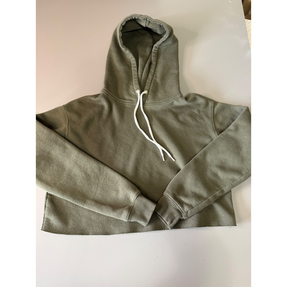 Wild Fable Womens Olive Green Cropped Hoodie Sweatshirt Size M Raw Hem Pullover